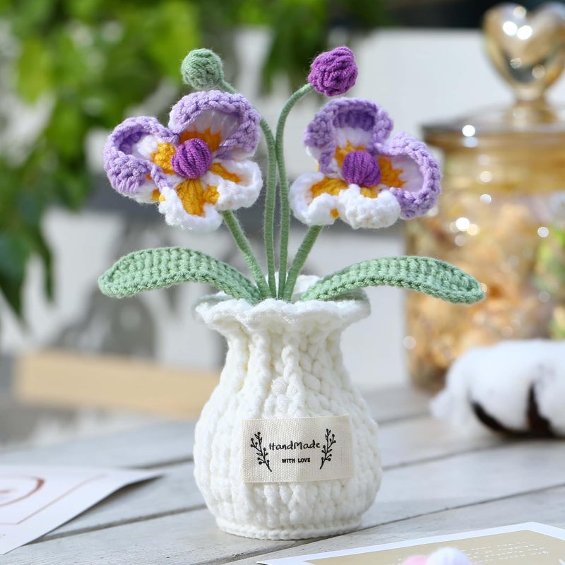 YOOJEE Valentines Day Crochet Flower Pot Gifts for Him Her Boyfriend Girlfriend Women Sister Mom Teacher Couples Wife Husband Coworker Birthday Wedding Handmade Knitted Purple Plant Cute Desk Decor - Image 4